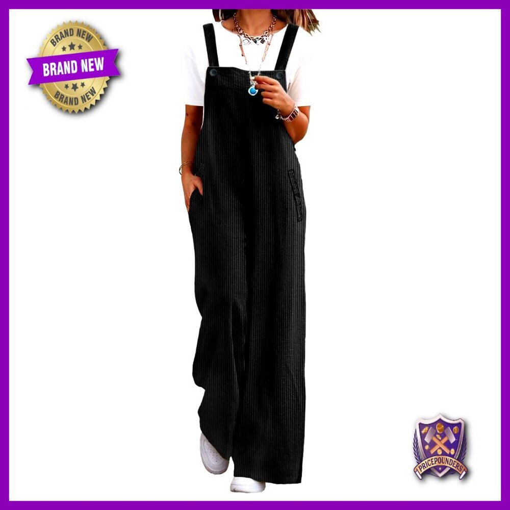 Corduroy Overalls with Adjustable Straps, Wide Leg Jumpsuit, Pockets